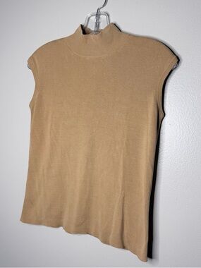 Sleeveless Mock Neck Knit Silk/Cotton Top - Camel
